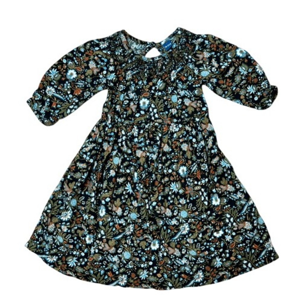 Old Navy Peasant Smocked Infant Toddler Black Floral Dress sz 18-24 months